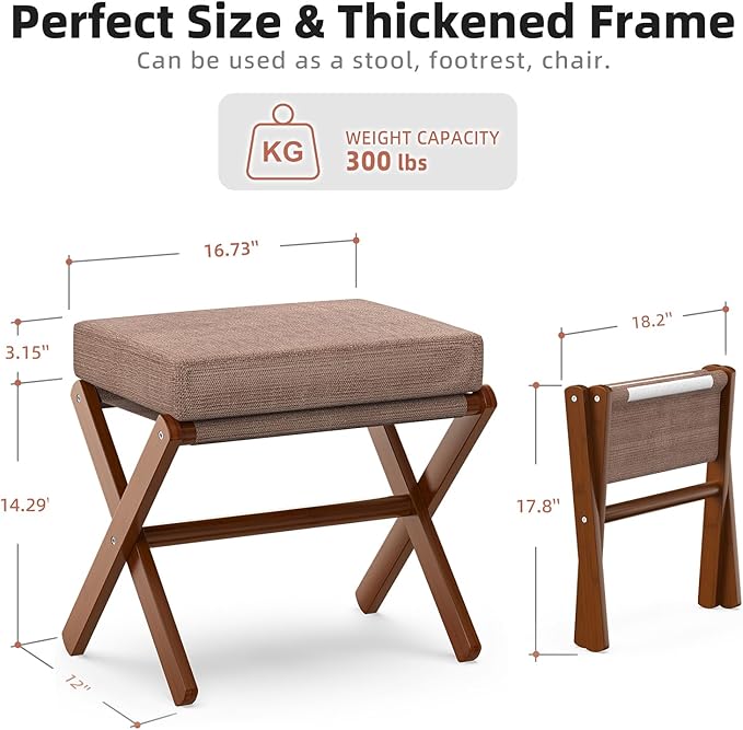 Foldable Foot Stool Ottoman, Modern Foot Rest with Bamboo X Legs & Thick Foam Cushion, Folding Foot Stools Small Padded for Bedroom Living Room, Footstool for Chair Couch (Brown - Brown) BAMBOOHOMIE