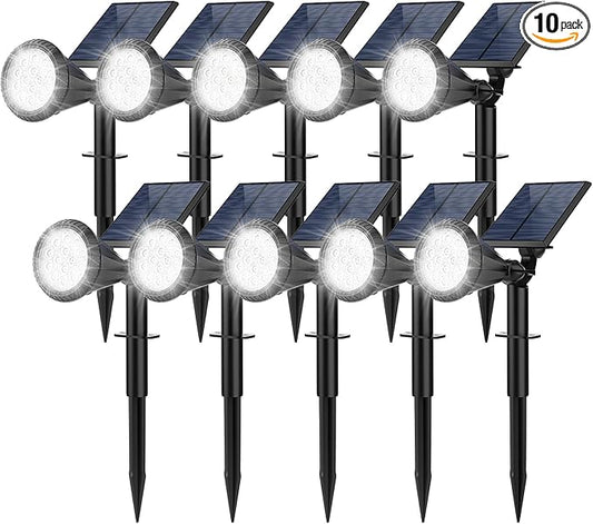 Solar Spot Lights Outdoor, 10 Pack Outdoor Solar Lights for Yard, 4 Lighting Mode Solar Landscape Spotlights with Auto On/Off, 2-in-1 Waterproof Wall Lights for Garden, Walkway (Cool White) FratinkSolarLights