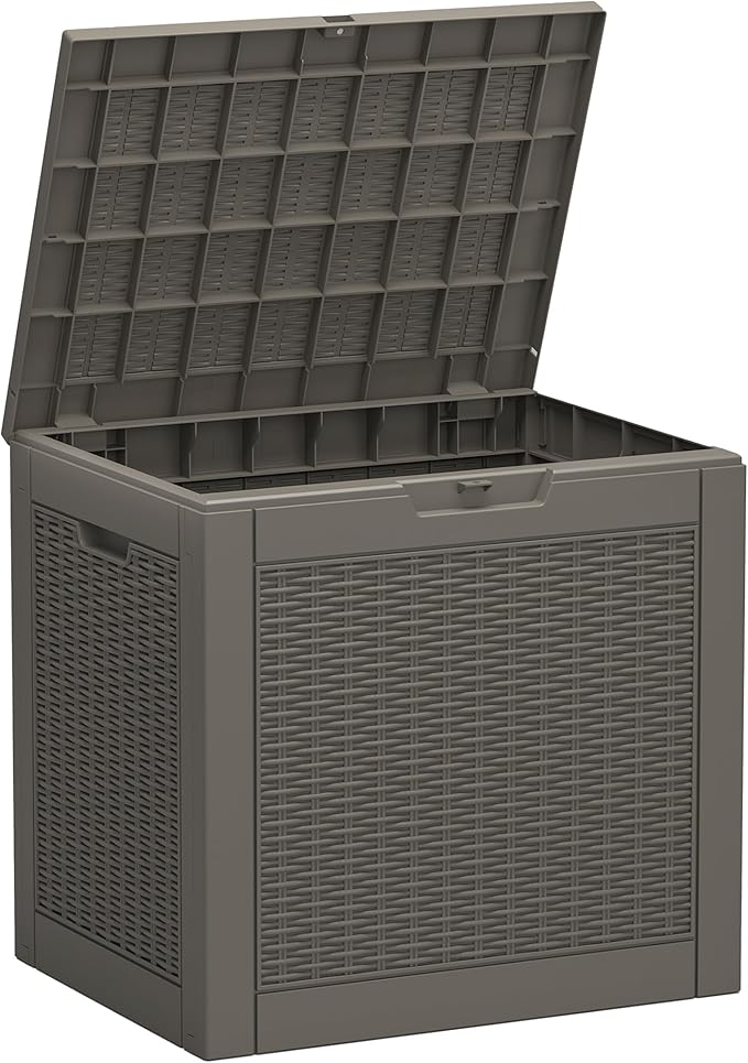 Outdoor Storage Box, Resin Deck Boxes Indoor and outdoor, Waterproof Storage Box Lockable Lid (Grey, 35 Gallon) NBYSGO
