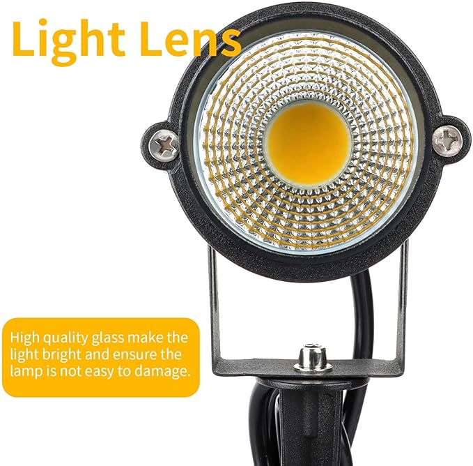 Warm White Spot lights Outdoor, 12W 3000K Landscape Spot Lights, IP65 Waterproof Garden Lighting, Metal Case COB LED Lights for Lawn Lamp US 3- Plug Yard Christmas Decoration with Stakes(2 Pack) kooplicht