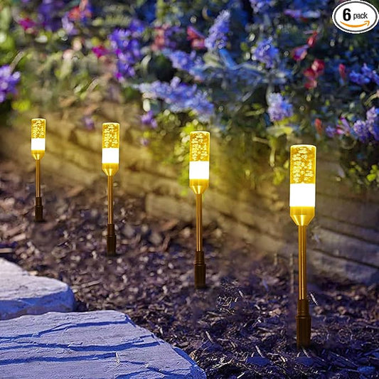 B-right LED Pathway Lights Outdoor, 6 Pcs Path Lights 570 Lumens AC Plug 12V Low Voltage Landscape Lighting, Extendable IP65 Waterproof Outdoor Garden Light for Patio Yard Walkway, Warm White 2700K B-right
