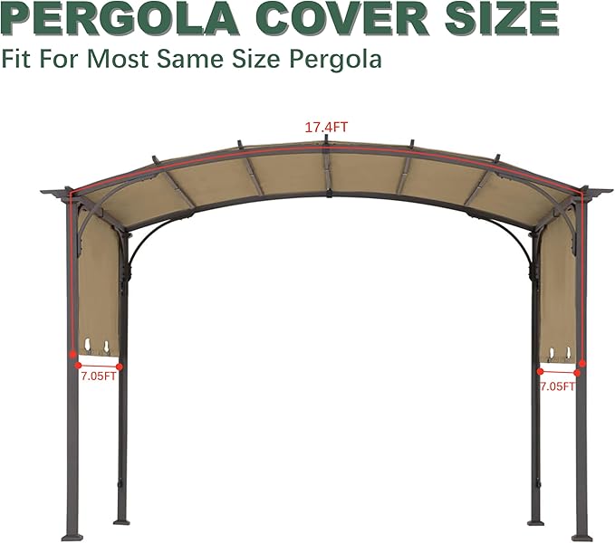 85''x 208'' Universal Doubleton Steel Pergola Replacement Cover for Pergola L-PG080PST, (Khaki) Rootora