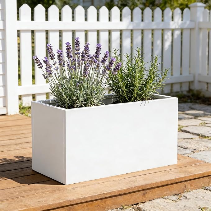 Metal Rectangular Planter Galvanized Steel Rectangle Planter White Planters Box 36" L x 15" W x 15" H Outdoor Indoor Large Heavy for Commercial Residential Plants Patio GZGNEEVL