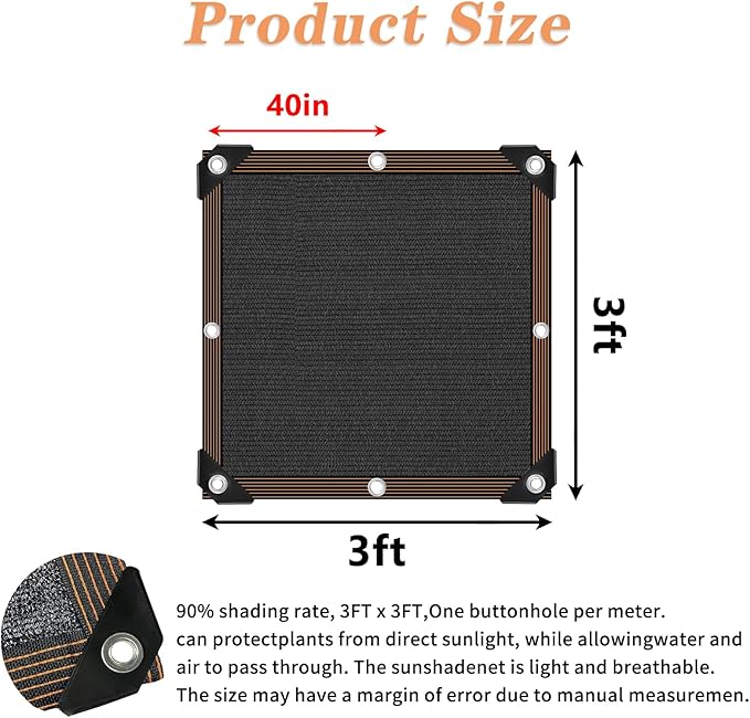 Shade Cloth 90% Sunblock Net for Garden Patio,Shade Sails -for Plants Greenhouse Outdoor Pergola Lawn Swimming Sun Protection Covers for Kennel Chicken Coop Easier to Hang Neting Cover, 3x3 FT QLOFEI