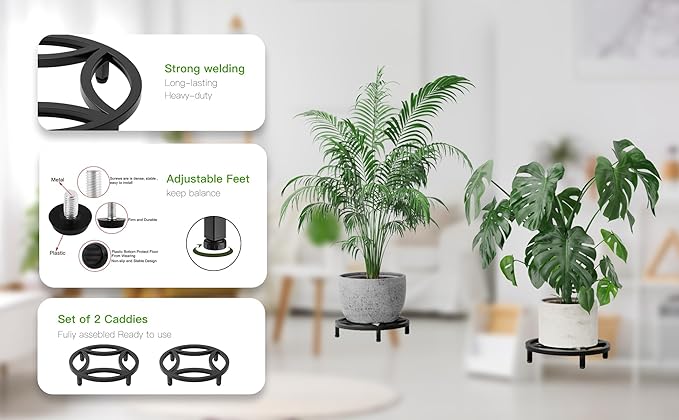 Zhongma 2 Pack 11.8" Fully Assembled Sturdy Potted Plant Stand Flower Pot Holder Heavy Duty Construction, Low Plant Stand for Home Indoor and Outdoor, Sturdy plant riser and saucer without Installation Required Zhongma