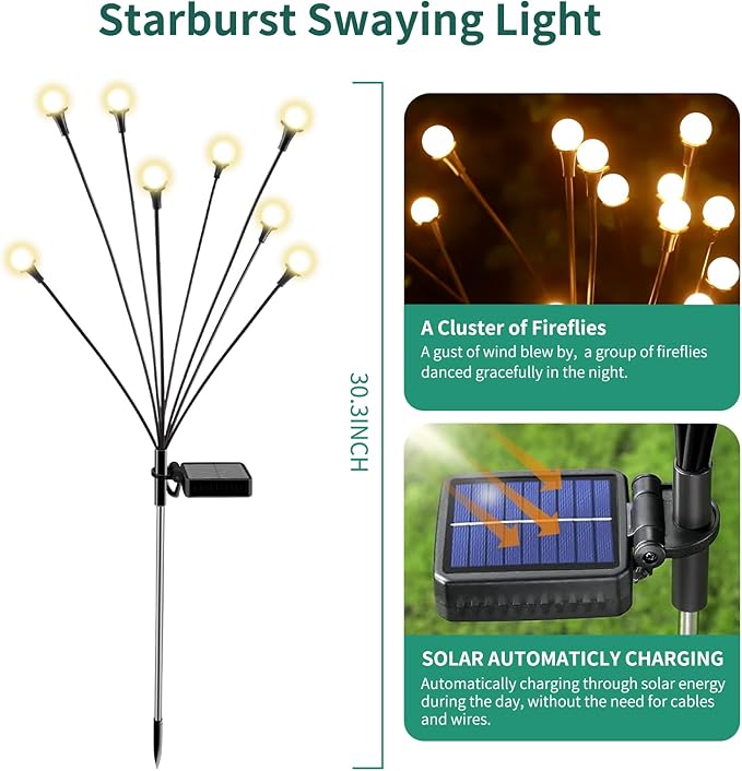 Solar Lights Outdoor Waterproof 4 Pack of 32 LEDs Garden Patio Firefly Decoration Unique Gifts Women Grandparents Rootora
