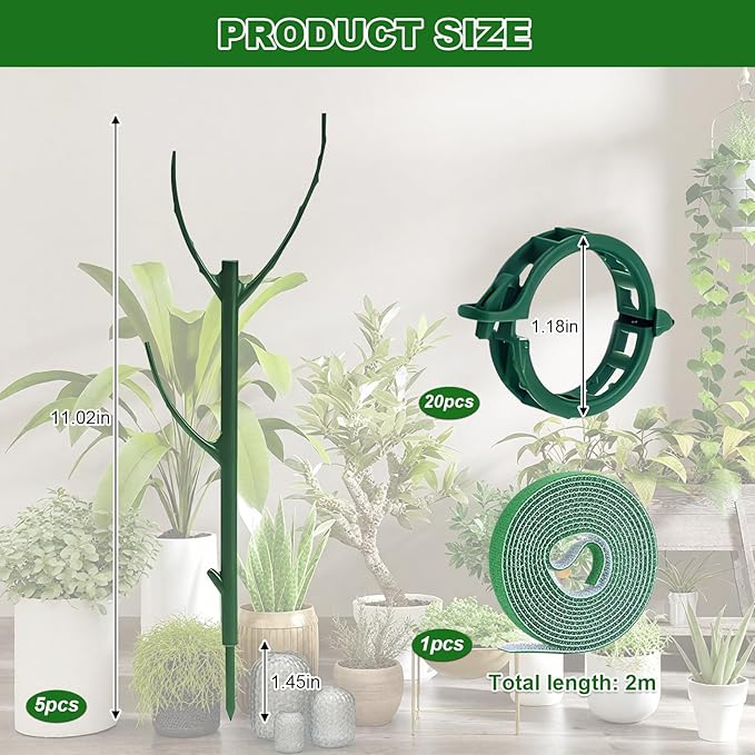 5pack Adjustable Plant Support Pole – Stackable Indoor/Outdoor Support Pole with Clamps, Suitable for Supporting Monstera and Climbing Plants, Garden Accessories, Perfect Replacement for Plant Stakes Rootora