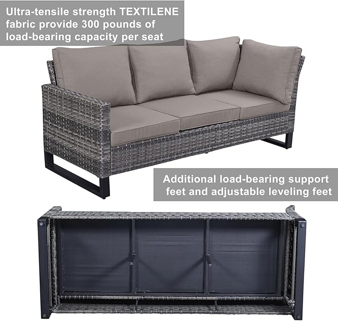 Belord Outdoor Sectional Furniture with Swivel Rocker Chair, 10 Pieces Wicker Patio Furniture Sets with Ottoman L Shaped Sofa Coffee Table Grey Cushion Belord