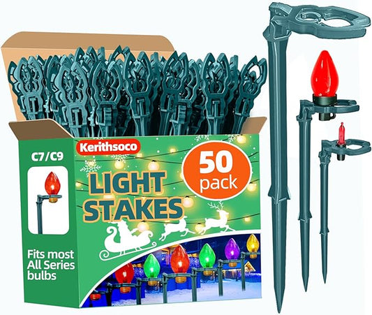 10 Inch Christmas Light Stakes Lawn Garden Stakes Replacement Yard Stakes for Outdoor Lights Path Stakes C7 C9 String Light Holder for Patio Path Decoration (50pack) Kerithsoco