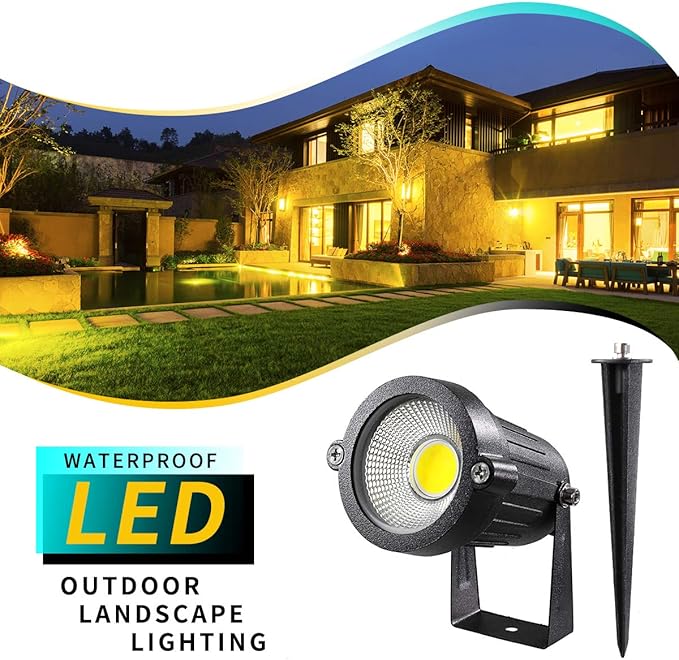 LED Landscape Lights,5W 120V AC Outdoor Pathway Garden Yard Spotlight,IP65 Waterproof Garden Flood Light,Outdoor Spotlight with Stake,UL Cord 5-ft with Plug (Pack of 2, Daylight White) LEACOCO