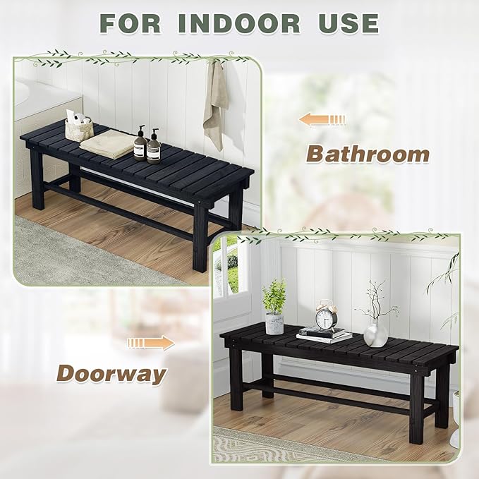 Outdoor Garden Bench, 2-Person Wood Patio Bench Weatherproof Outdoor Backless Bench, Anti-Corrosion and Anti-Rust Garden Benches for Garden Lawn Porch Park Backyard (Black,35.5''/90cm) LSPYYDS