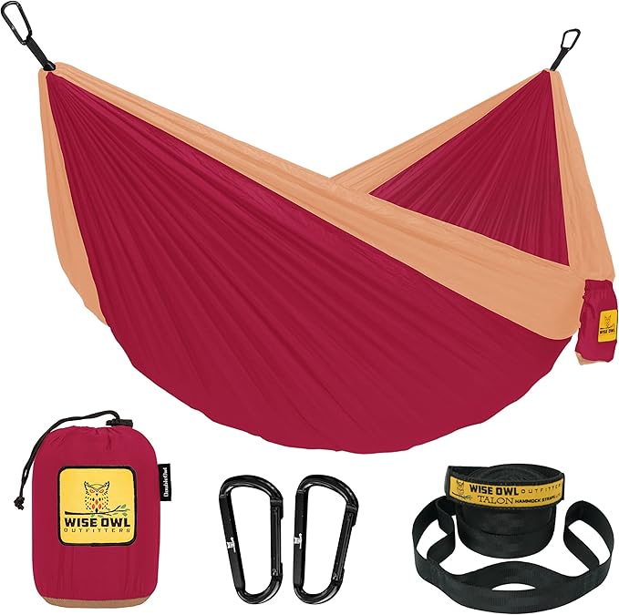 Wise Owl Outfitters Camping Hammock – 500lbs Portable Hammock with Tree Straps - Travel, Backpacking, Hiking, Outdoors Camping Gear - Single or Double WiseOwlOutfitters