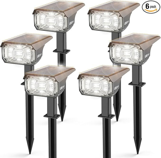 Solar Lights Outdoor Waterproof Landscape Lights, 40 LEDs Solar Spot Lights Outdoor Spotlights with 3 Light Modes, USB & Solar Powered Garden Yard Wall Lights Auto On/Off for Patio 6 Pack LEREKAM