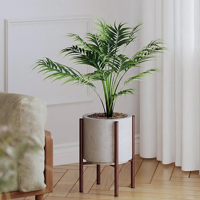 Plant Stand Indoor for 2 Height Options ,Mid Century Modern Outdoor Planter Holder,Corner Plant Stand Capacity of 160LB for 8 to 14 Inch Pots Coffee with Round Plate HomecourtyardsInterio