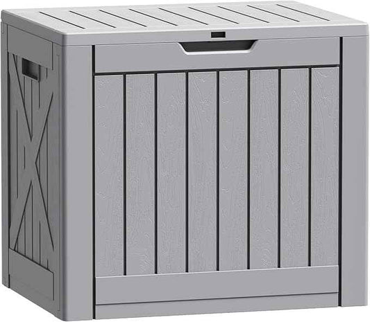 Flamaker Resin Deck Box 40 Gallon Waterproof Outdoor Indoor Storage Box Imitation Wood Resin for Patio Furniture Garden Tools and Pool (Gray)