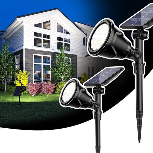 ROSHWEY Solar Spot Lights Outdoor - 600LM Spotlights Waterproof Outside Flood Lighting for Driveway Backyard Patio Garden Landscape Deck Garage (Cool White, 2 Pack) ROSHWEY
