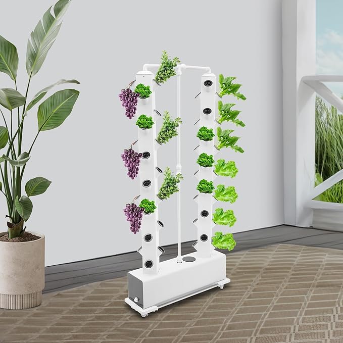 Hydroponic Growing System Kit, 56-Plant Hydroponic Tower Indoor Herb Garden Vertical Planter Germination Kit with Intelligent Water Circulation & Timer Function, Grower Harvest Fresh Herbs Vegetables Rootora