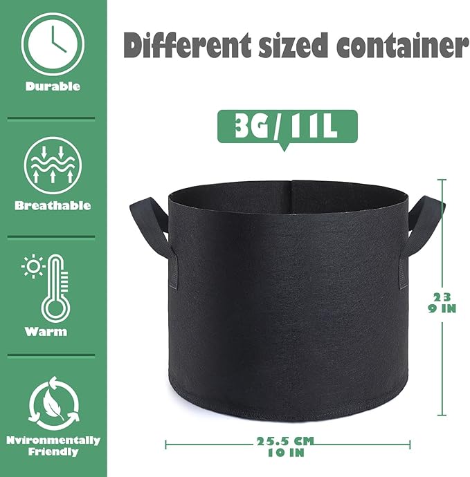 GROWTNT 3 Gallon Grow Bags 24 Pack,3 Gallon Fabric Pots,Garden Bags to Grow Vegetables,Planter Bags for Vegetables,Garden Pots with Two Handles. GROWTNTLLC