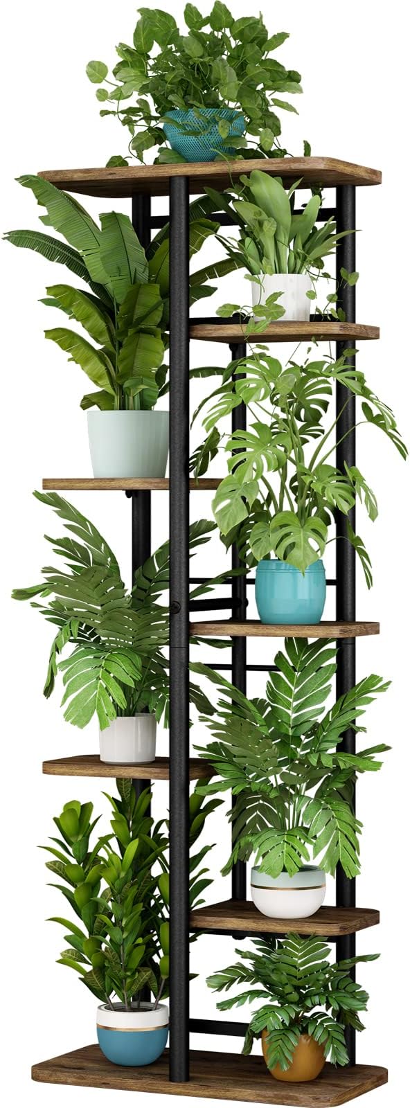 LINZINAR Plant Stand 7 Tier 8 Potted Multiple Flower Pot Holder Shelf Indoor Outdoor Planter Rack Storage Organizer for Patio Garden Corner Balcony Living Room (7 Tier-8 Potted, Black) LINZINAR