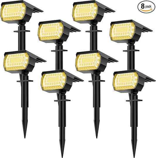 LANSOW Solar Spot Lights Outdoor, [8 Pack/76 LED] 2-in-1 Solar Landscape Spotlights, 3 Modes IP65 Waterproof Dusk to Dawn Solar Powered Flood Wall Lights for Outside Yard Garden Pathway(Warm White) LANSOW