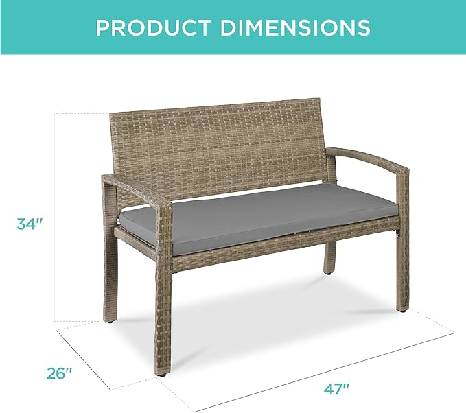 Best Choice Products Outdoor Bench 2-Person Wicker Garden Patio Benches Seating Furniture for Backyard, Porch w/Seat Cushion, 700lb Capacity - Cement Gray/Taupe BestChoiceProducts
