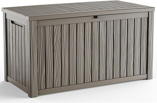 180 Gallon Outdoor Deck Box, Lockable Waterproof Outdoor Storage Boxes For Garden Tools,Indoor Cushions,Accessories Outside Storage Resin Weatherproof Container(Grey) MAIUSCOLI