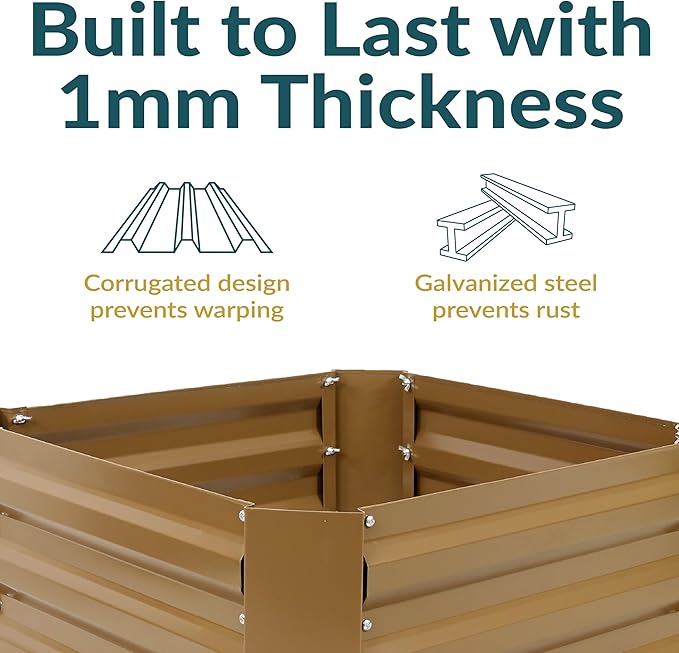 Sunnydaze 11.75" H Raised Metal Garden Bed - Galvanized Raised Garden Bed Outdoor for Vegetables and Flowers - Brown - Square SunnydazeDecor