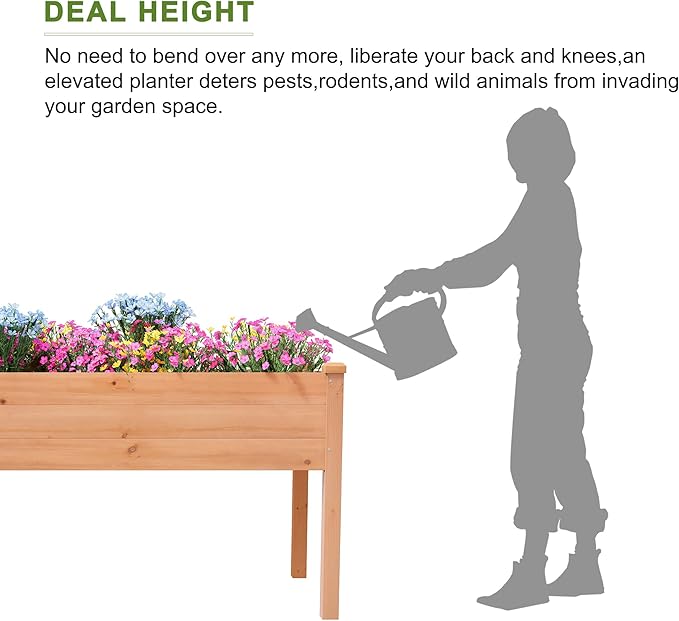 BIRASIL Outdoor Raised Garden Bed, Wood Planter Box for Vegetable Flower, Elevated Reinforced Large Garden Planters Boxes for Backyard Patio Gardening Balcony (48”L, Brown) BIRASIL