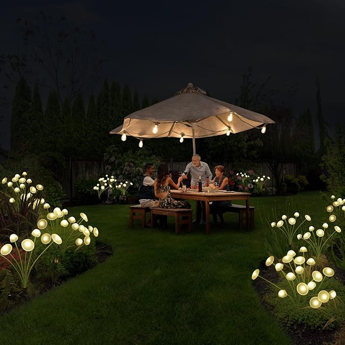 Solar Garden Lights, 4-Pack Dual Mode LED Solar Mushroom Lights, Waterproof Firefly Outdoor Decor for Yard, Patio, and Pathway – Warm White Jellyfish Ambiance RIEYUE