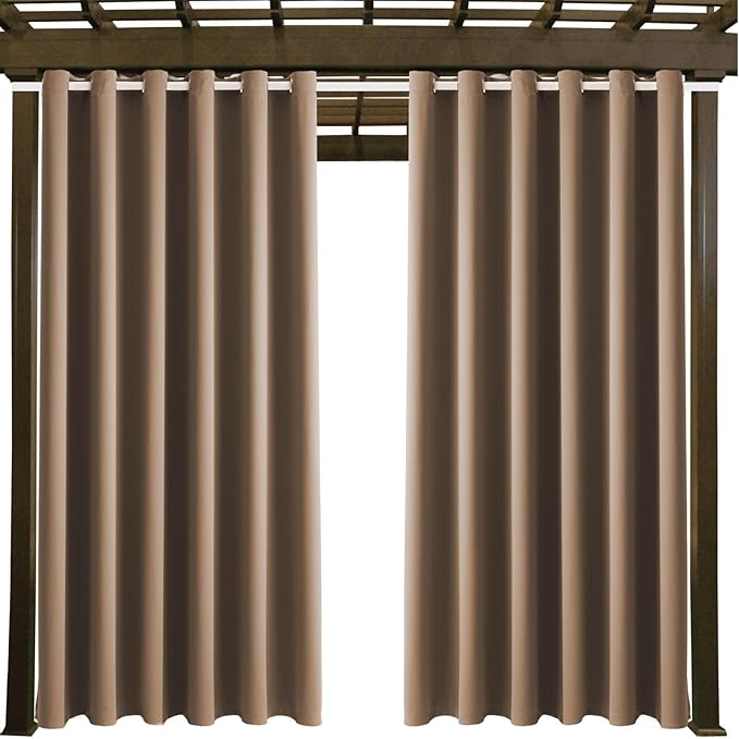 DIVA EN CAMINO DEC Outdoor Patio Curtain Waterproof Darkening Thermal Insulated Indoor Curtains for Bedroom, Porch, Living Room, Pergola, Cabana, W84 x L95, Camel Brown, Set of 2 Panels DivaenCamino