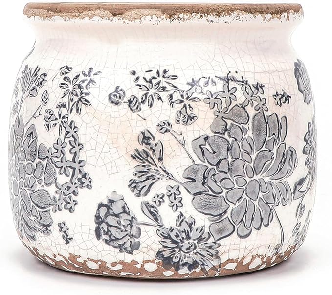 Flower Pot,Vintage Gray Ceramic Pot for Planter with Drainage Holes, 6.29 inch Ice Crack Glazed Small Rustic Planters Pot for Indoor,Tucan Home Decor,Gardening Gifts Dosayes