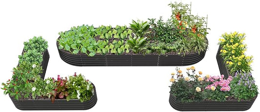 A ANLEOLIFE 3-Pack 12X3X1.5ft & 81x81x18 in Deep Root Galvanized Raised Garden Beds Outdoor for Planting Vegetables Flowers Herb, Quartz Grey AAnleolife