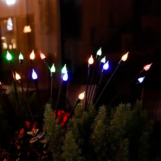 2 Pack Each 8 LEDs Solar Garden Lights Waterproof Outdoor Landscape Path Firefly Lights Single Spike Bulb Swaying Light Multicolor TIANSHENG