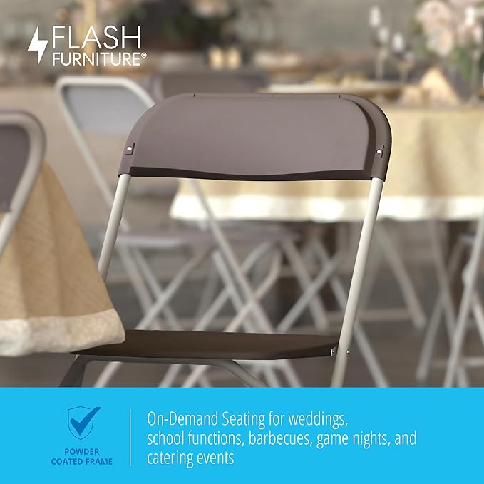 Flash Furniture Hercules Series Plastic Folding Chair Brown - 10 Pack 650LB Weight Capacity Comfortable Event Chair-Lightweight Folding Chair FlashFurniture