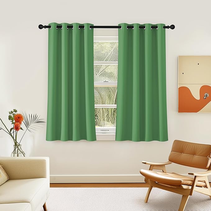 NICETOWN Room Darkening Short Curtain 54 inches Long for Living Room, Grommet Sound Reducing Thermal Insulated Curtains for Bedroom Nursery Window, 46W x 54L, 1 Piece, Froest Green NICETOWN