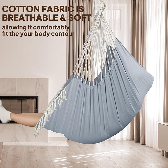 Chihee Hammock Chair 4.9ft x 3.9ft Max 500 Lbs Widen Hanging Swing 2 Cushions Included Metal Spreader Bar with Anti-Slip Grooves Portable Comfy Hanging Chair Side Pocket Bohemian Chair Indoor Outdoor Chihee