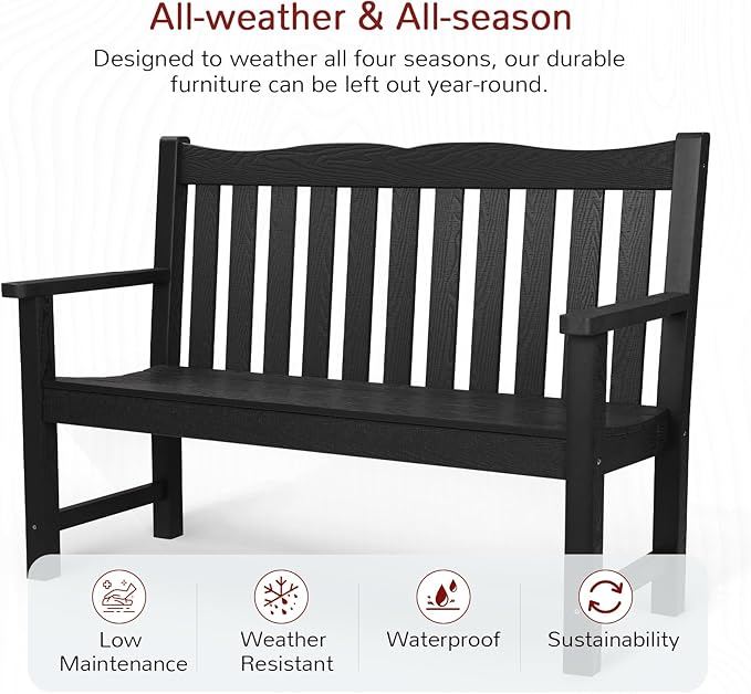 Stoog All-Weather Outdoor Benches Set of 2, Never Fade & Rust-Proof HIPS Plastic Garden Bench, 800lb Capacity, Used for Patio, Backyard, Porch, Black Stoog
