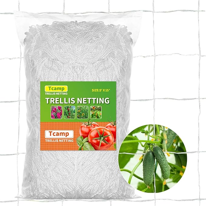 Tcamp Trellis Netting for Climbing Plants Outdoor Indoor (6" Square Mesh Ployester, 5ft x 15ft) (2 Pack) Tcamp