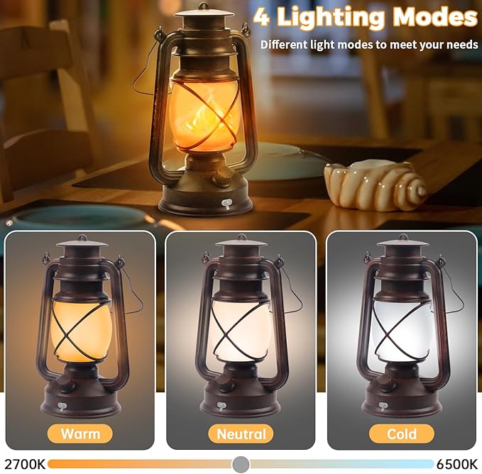 2 Pack Bronze Vintage 4 Modes Light LED Lanterns，Rechargeable Dancing Flame Lanterns Decorative Outdoor&Indoor, Remote Control Waterproof Hanging Lights for Camping,Patio Garden Pathway Wondrastical
