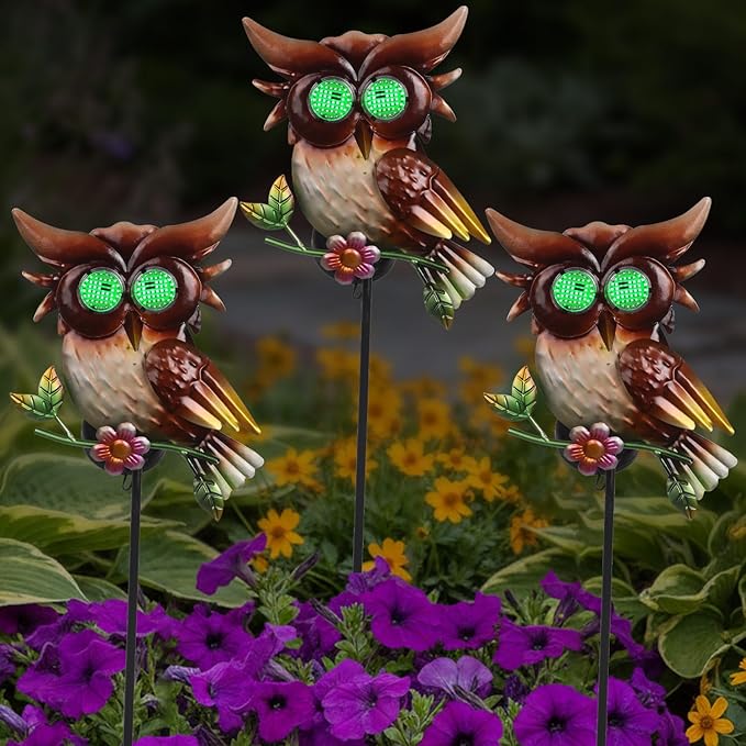 Solar Owl Garden Stakes Decorative with Moving LED Eyes Lights, 39.7" Owl Solar Lights Outdoor Garden for Pathway Patio Yard Metal Art YHSOLAR