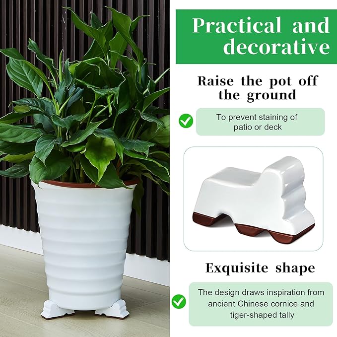 Kigeli 6 Pcs Resin Garden Pot Feet for Outdoor Planters 3 Inch Long 1.5 Inch Tall Flower Handmade Elevator Plant Feet Frost Proof Lifter for 14-20 in Pot (White) Kigeli