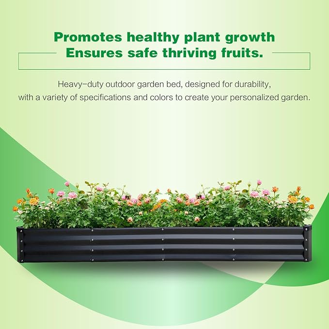 GARDMAX 8x4x1FT Galvanized Raised Garden Bed Kit, Metal Planter Boxes Outdoor with Easy Assembly, Large Garden Bed for Vegetables, Fruits, Flower, Herbs Rectangle Dark Gray ChooseGardmaxforbetterlife