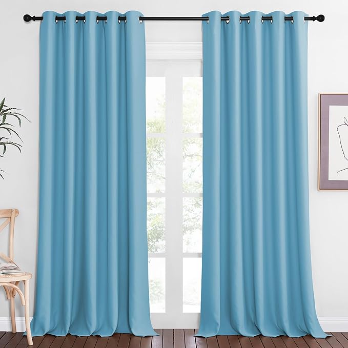NICETOWN Blackout Curtain Drape for Bedroom - Light Reducing Thermal Insulated Solid Grommet Room Darkening Window Curtain 90 inches Long for Living Room (Teal Blue, 1 Piece, W66 x L90) NICETOWN