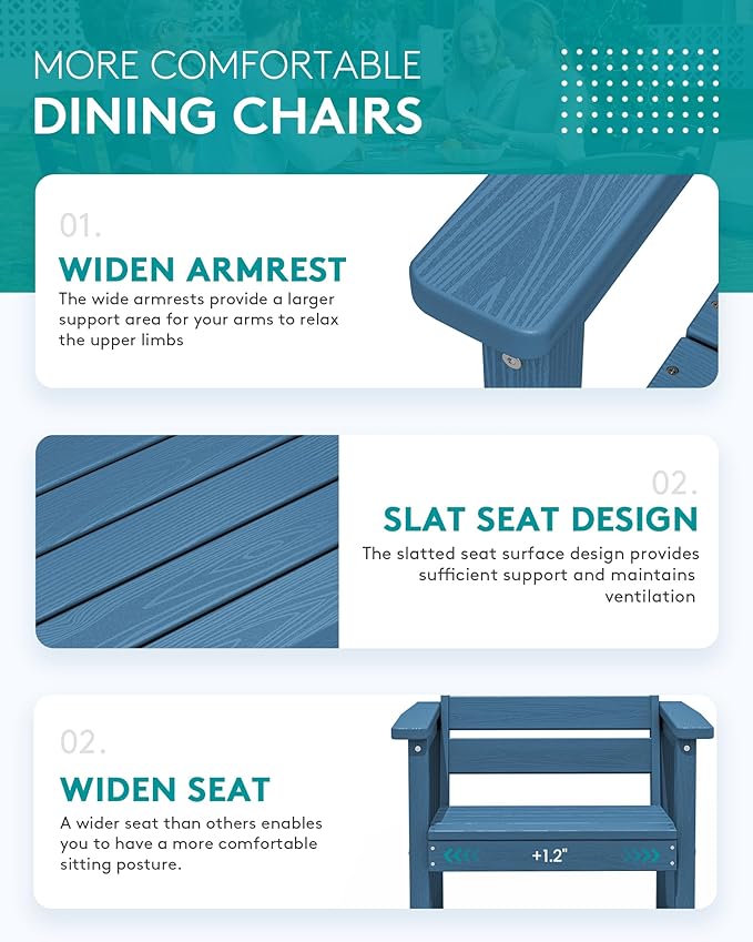 SERWALL 7-Piece Patio Dining Sets, 60" - 83" Expandable Outdoor Dining Table and 6 HDPE Chairs, All Weather HDPE Outdoor Furniture Set for Backyard, Garden, Blue SERWALL