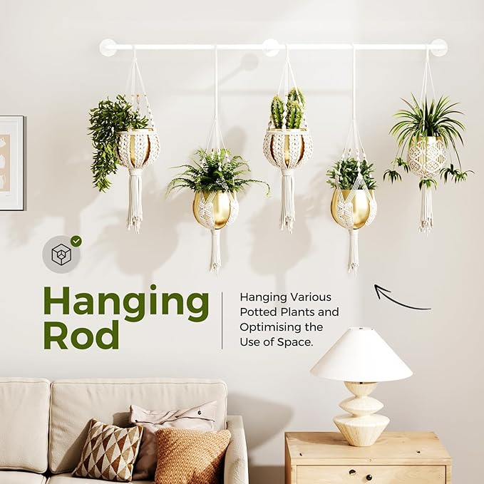 Bamworld Hanging Planters for Indoor - 70in White Metal Rod Plant Hangers (Pot & Plant Not Included) Bamworld