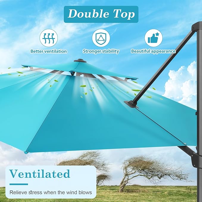 HOTEEL10x10ft Patio Umbrella Cantilever Umbrellas - Upgrade and Intensify - 360 Rotation and 5 Angles Adjustment - Aluminum Offset Pool Umbrella Outdoor Umbrellas for Patio Garden Pool HOTEEL
