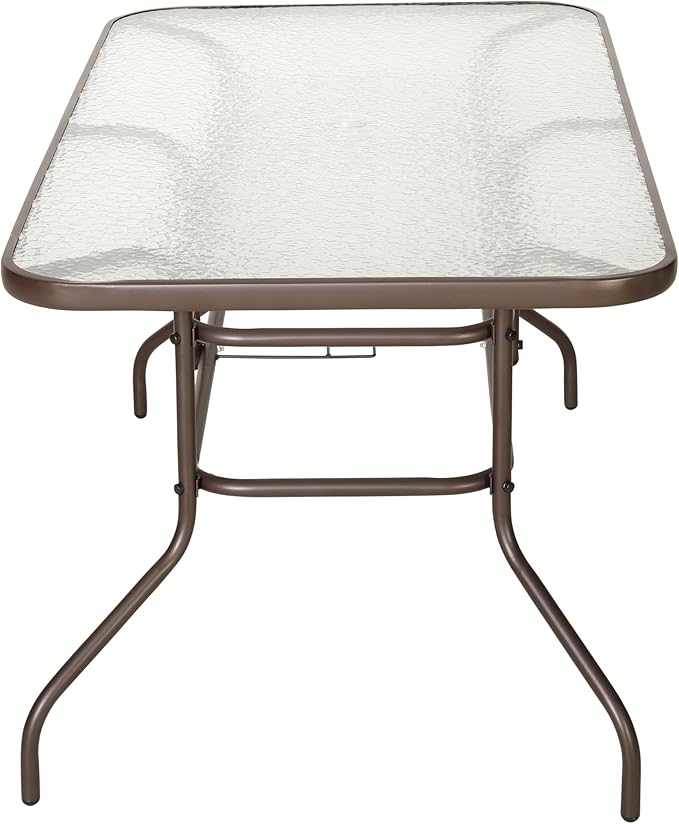 Flash Furniture Tory 31.5" x 55" Rectangular Tempered Glass Metal Table with Umbrella Hole, Bronze FlashFurniture