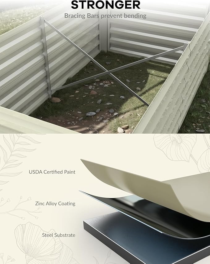 CABIHOME 2 Pcs 6x3x2 Ft Galvanized Raised Garden Bed, Deep Root Planter Box for Vegetables, Flowers, Herbs- Large Metal Raised Garden Bed Kit for Outdoor Use, Beige CABIHOME