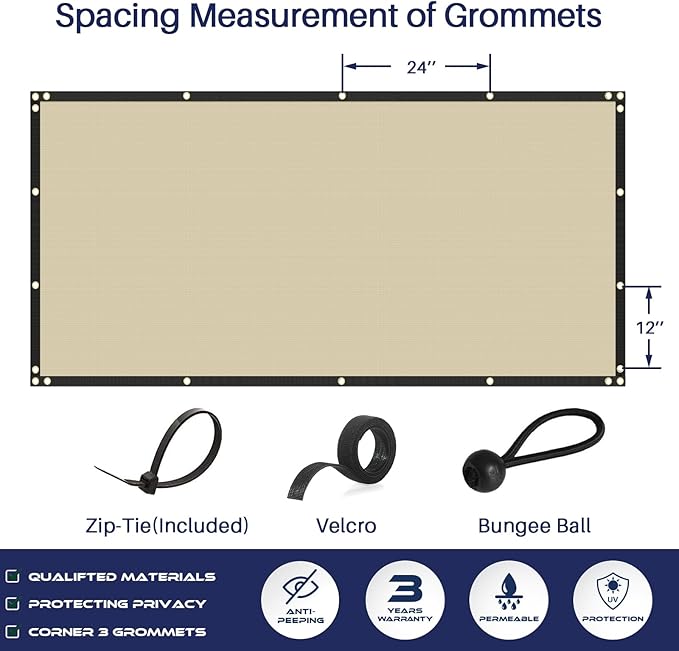 Windscreen4less Privacy Fence Screen Heavy Duty Windscreen Fencing Mesh Fabric Shade Net Cover with Brass Grommtes for Outdoor Wall Garden Yard Pool Deck, 6'x50' Beige Windscreen4less
