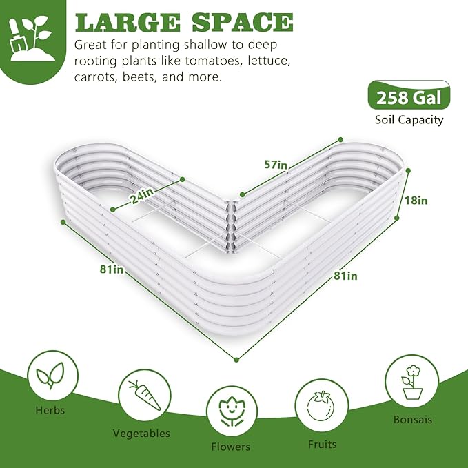 A ANLEOLIFE 3-Pack 12X3X1.5ft & 81x81x18 in Deep Root Galvanized Raised Garden Beds Outdoor for Planting Vegetables Flowers Herb, Antique White AAnleolife
